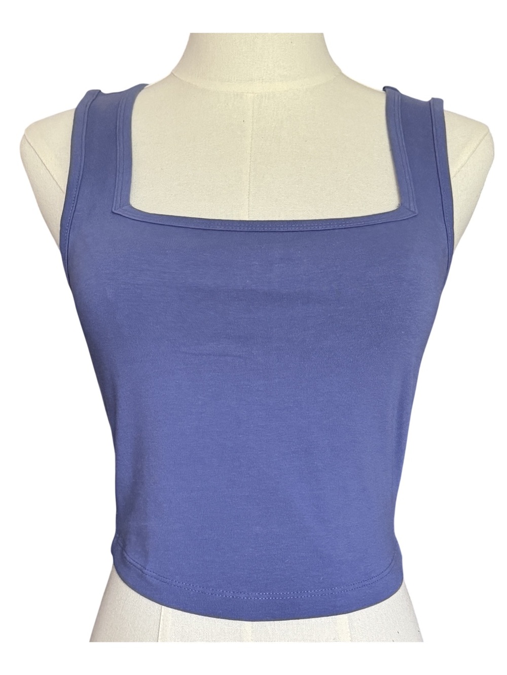 Zenana Square Neck Crop Tank Top M Blue Purple Cotton Stretch NWOT